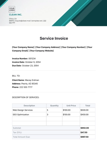 Free Service Invoice Template to Edit Online