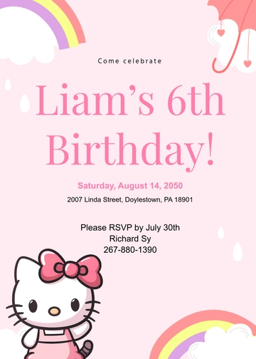 Free Hello Kitty Invitation for Kids Template to Edit Online