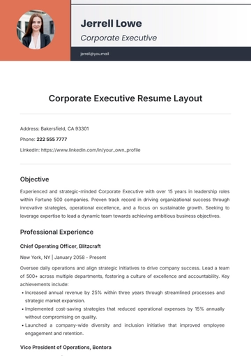 Free Corporate Executive Resume Layout Template to Edit Online