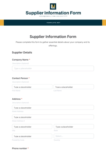 Free Supplier Information Form Template to Edit Online