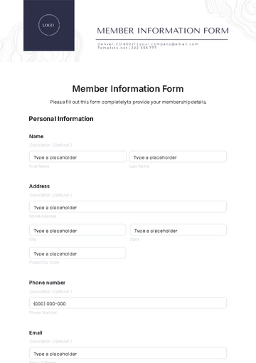Free Member Information Form Template to Edit Online