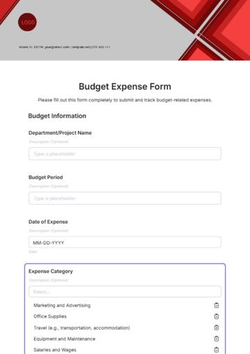 Free Budget Expense Form Template to Edit Online