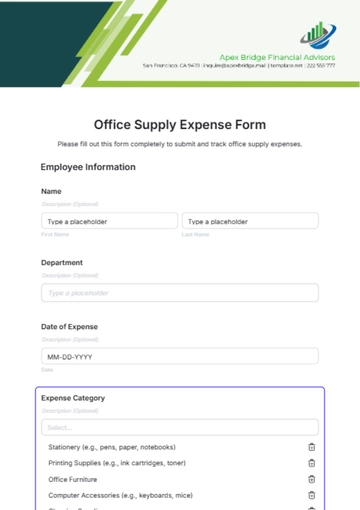 Free Office Supply Expense Form Template to Edit Online