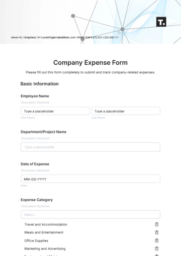 Free Company Expense Form Template to Edit Online