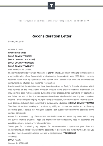 Free Reconsideration Letter Template to Edit Online
