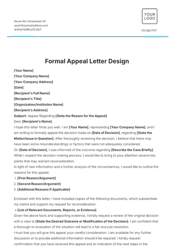 Free Formal Appeal Letter Design Template to Edit Online