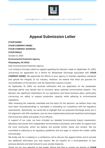 Free Appeal Submission Letter Template to Edit Online