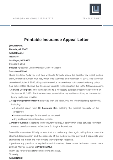 Free Printable Insurance Appeal Letter Template to Edit Online