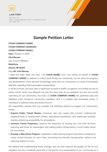 Free Sample Petition Letter Template to Edit Online