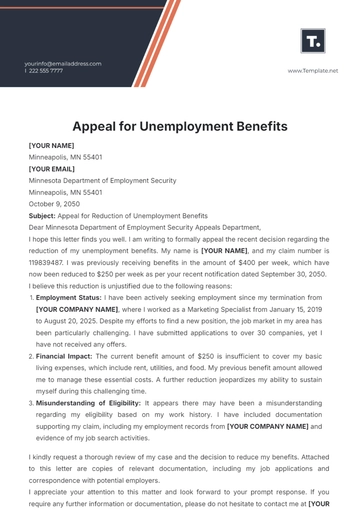 Free Appeal for Unemployment Benefits Template to Edit Online