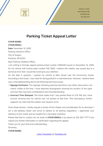 Free Parking Ticket Appeal Letter Template to Edit Online