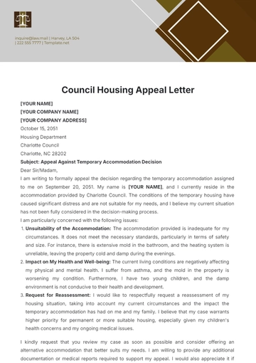 Free Council Housing Appeal Letter Template to Edit Online
