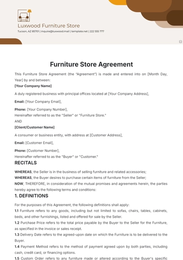 Free Furniture Store Agreement Template to Edit Online