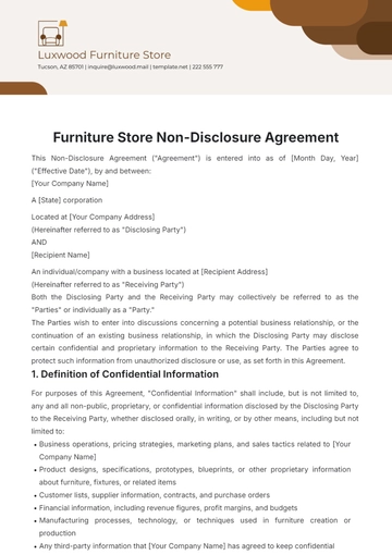 Free Furniture Store Non-Disclosure Agreement Template to Edit Online
