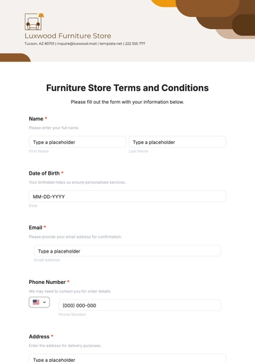 Free Furniture Store Terms and Conditions Template to Edit Online