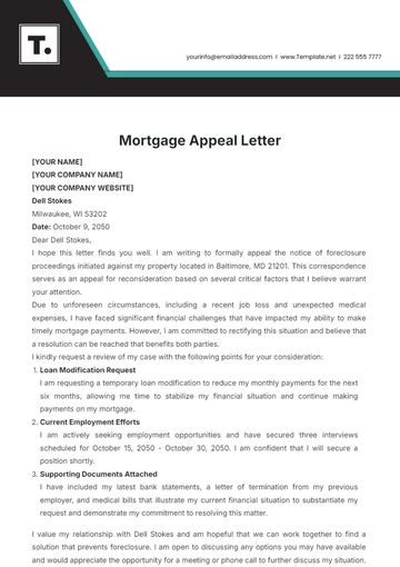 Free Mortgage Appeal Letter Template to Edit Online