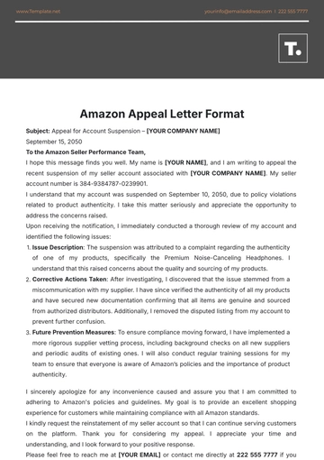Free Amazon Appeal Letter Format Template to Edit Online