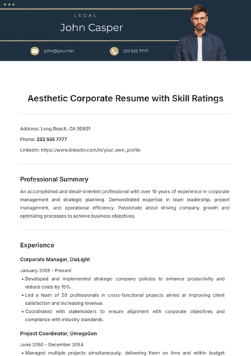 Free Aesthetic Corporate Resume with Skill Ratings Template to Edit Online