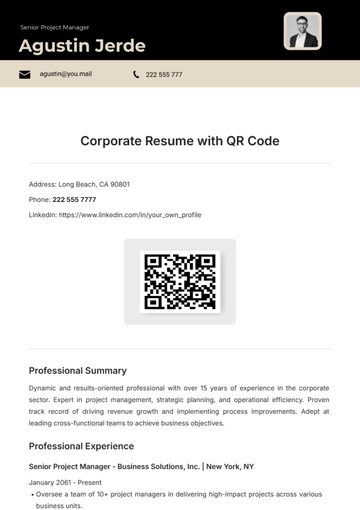 Free Corporate Resume with QR Code Template to Edit Online