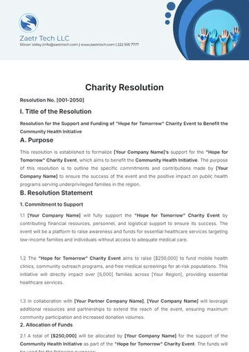 Free Charity Resolution Template to Edit Online