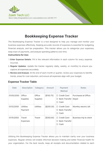 Free Bookkeeping Expense Tracker Template to Edit Online