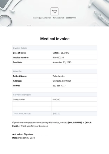 Free Medical Invoice Template to Edit Online