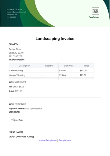 Free Landscaping Invoice Template to Edit Online