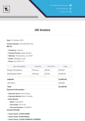 Free UK Invoice Template to Edit Online