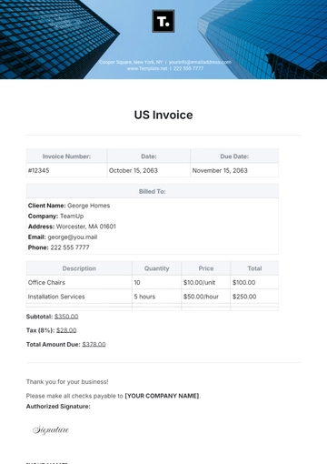 Free US Invoice Template to Edit Online