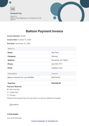 Free Balloon Payment Invoice Template to Edit Online