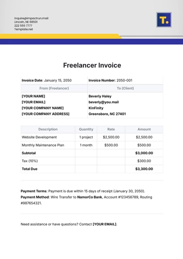 Free Freelancer Invoice Template to Edit Online