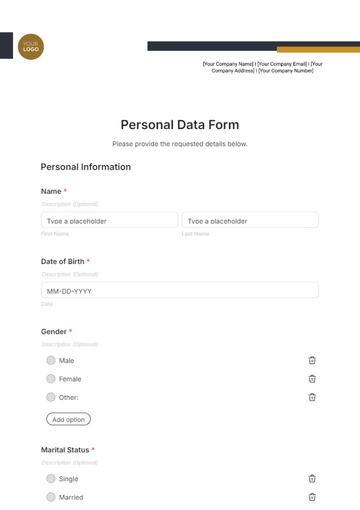 Free Personal Data Form Template to Edit Online