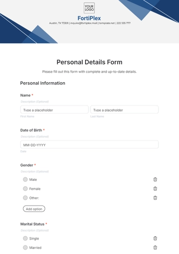 Free Personal Details Form Template to Edit Online