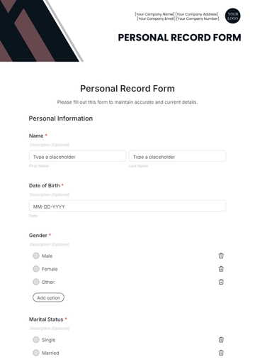 Free Personal Record Form Template to Edit Online