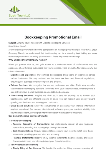 Free Bookkeeping Promotional Email Template to Edit Online