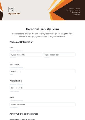 Free Personal Liability Form Template to Edit Online
