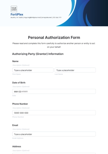 Free Personal Authorization Form Template to Edit Online