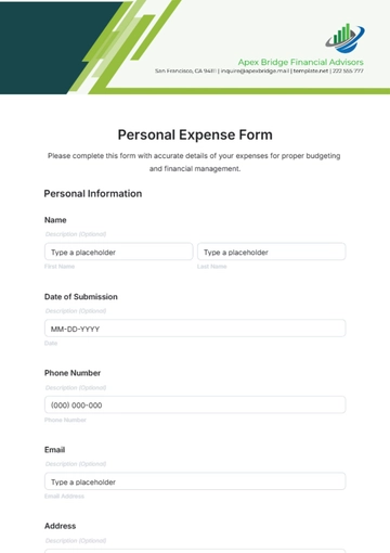 Free Personal Expense Form Template to Edit Online