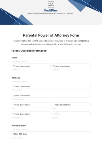 Free Parental Power of Attorney Form Template to Edit Online
