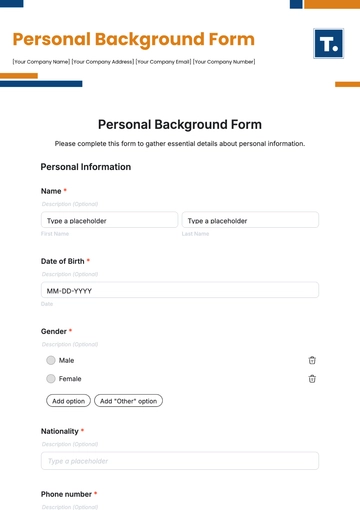 Free Personal Background Form Template to Edit Online