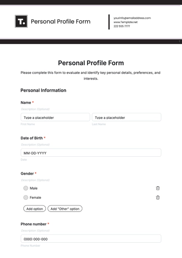 Free Personal Profile Form Template to Edit Online