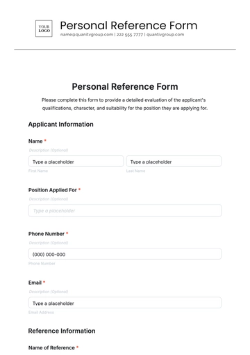 Free Personal Reference Form Template to Edit Online
