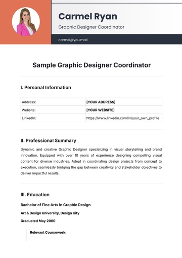Free Sample Graphic Designer Coordinator Resume Template to Edit Online