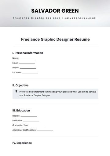 Free Blank Freelance Graphic Designer Resume Template to Edit Online