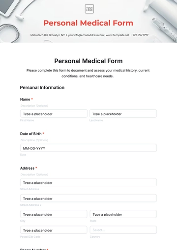 Free Personal Medical Form Template to Edit Online