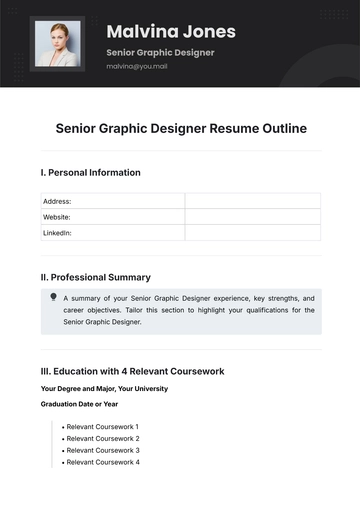 Free Senior Graphic Designer Resume Outline Template to Edit Online