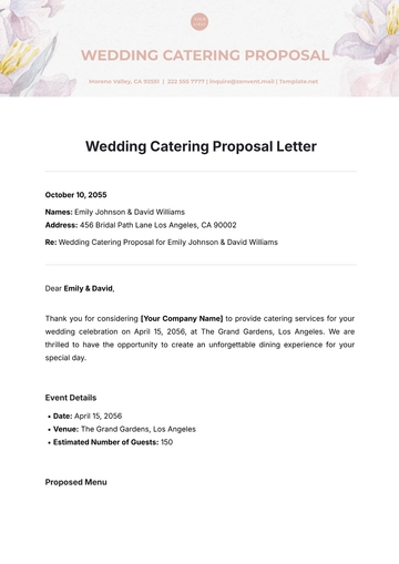 Free Wedding Catering Proposal Letter Template to Edit Online