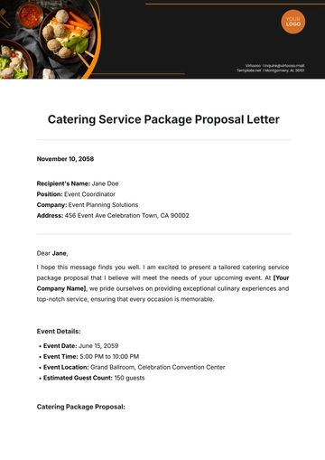 Free Catering Service Package Proposal Letter Template to Edit Online