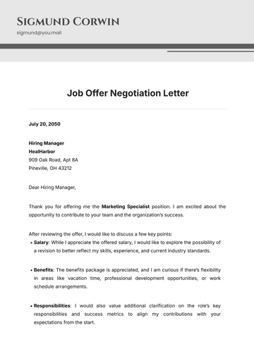 Free Job Offer Negotiation Letter Template to Edit Online