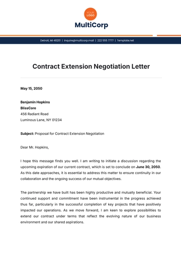 Free Contract Extension Negotiation Letter Template to Edit Online